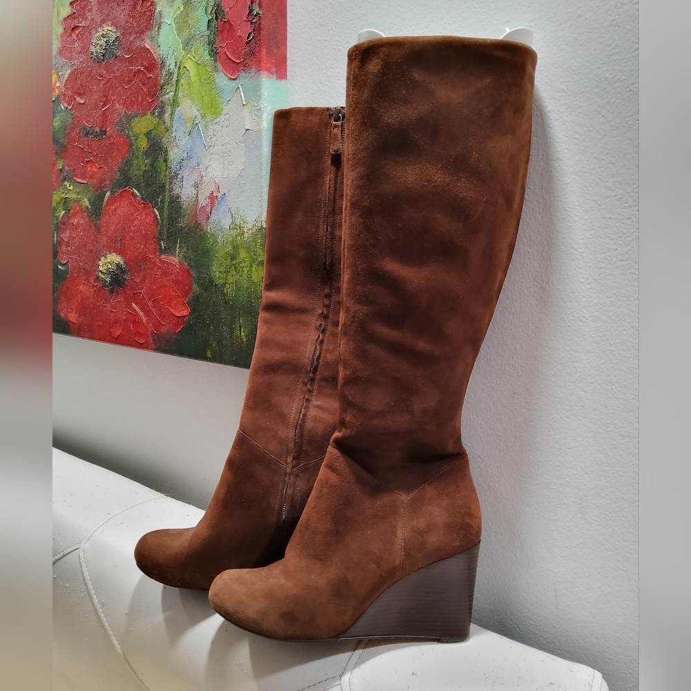 Cole Haan Brown Suede Cora Wedge Tall Boots Size 6,5